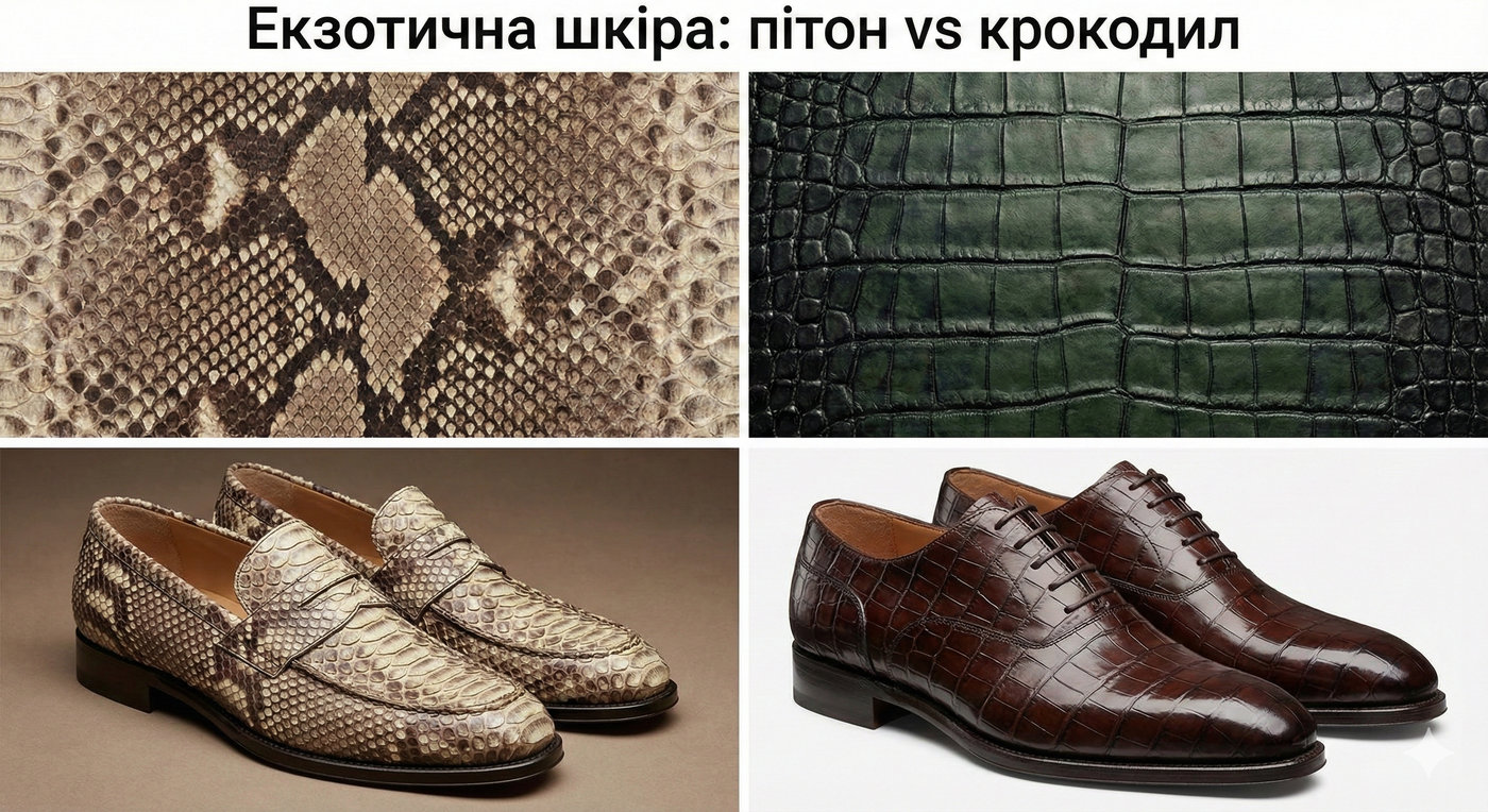 Екзотична шкіра у взутті: пітон vs крокодил — що обрати